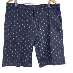 Brooklyn Cloth NP6‎ Navy Flamingo Print Stretch Side Pockets Twill Short 40